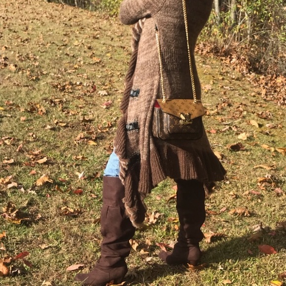 Long Sweater Cover-up Faux Fur Leather &  beads - Picture 2 of 14